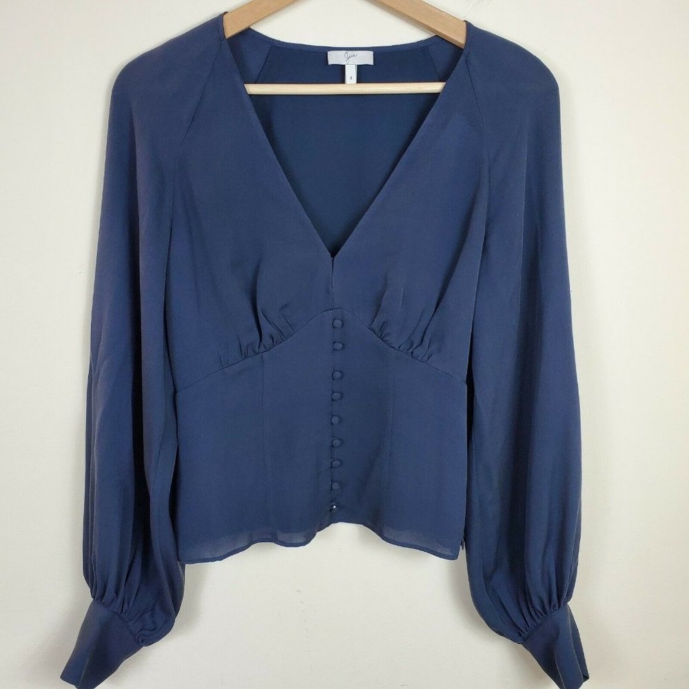 JOIE Blue Silk Blouse Top Shirt Long Sleeves Women's Size 4